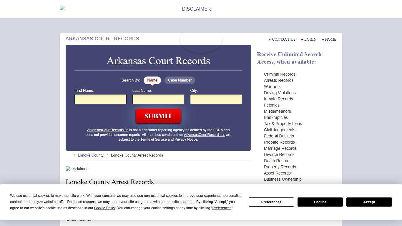 Lonoke County Arrest Records | ArkansasCourtRecords.us